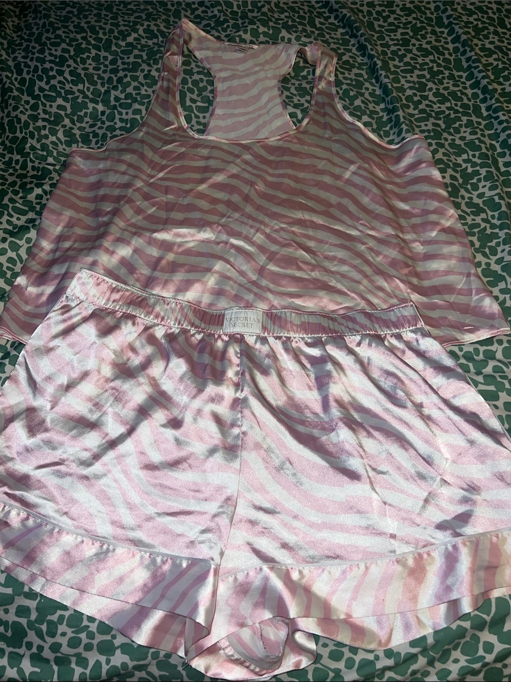 PINK Victoria's Secret Pink & White Striped Satin Sleep Tank and Shorts